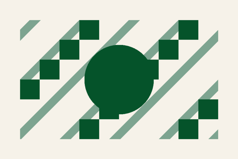 Abstract geometric shapes in an editorial colour palette.