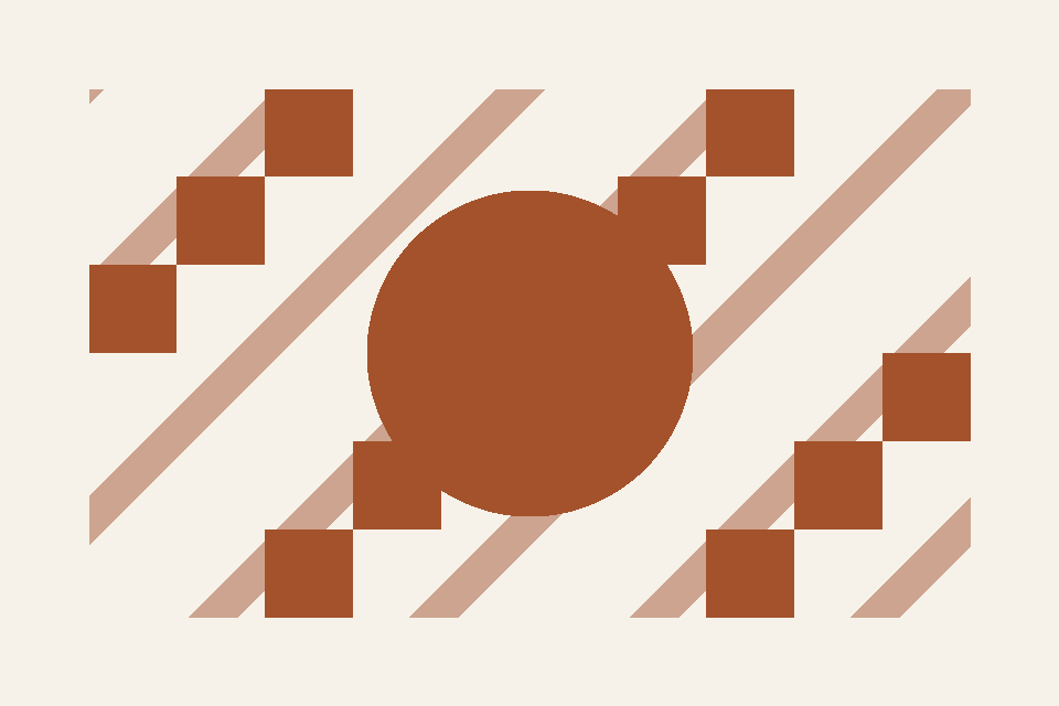 Abstract geometric shapes in an editorial colour palette.