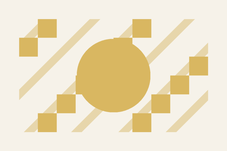 Abstract geometric shapes in an editorial colour palette.