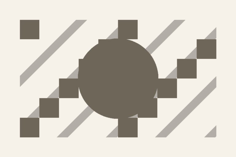 Abstract geometric shapes in an editorial colour palette.